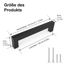 ENLACE Furniture Handles, Black, Pack of 2 Kitchen Handles, 128 mm Hole Spacing, Stainless Steel Cabinet Handles with 8 Screws, for Drawer, Cabinet, Furniture, Kitchen, Kitchen Cabinets, Wardrobe