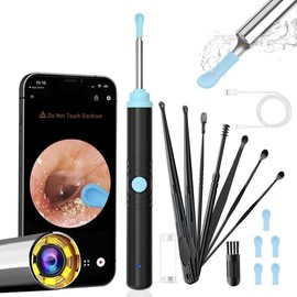 Silicone Ear Hygiene Set, HD Visual Earwax Removal Tool with Camera, 1296P HD Camera Ear Cleaner, Compatible with iPhone and Android Phones, Springtok, Spring Gift Set:_S2-Black