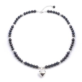 Silverly Women's 925 Sterling Silver Freshwater Cultured Peacock Pearl Heart Charm Necklace, 40-44 cm