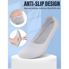 Kiiwah 8 Pairs Men's Invisible Socks Non-Slip Ice Silk Socks No Show Ice Silk Boat Socks (Size 39-43), Black and Grey