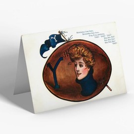 GREETING CARD - Vintage Connecticut USA - Football. Yale with Girl. Flag & Cheer