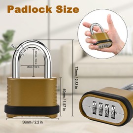 4 Pack Combination Lock | 4-Digit Heavy Duty Combo Lock - 26.5mm Outdoor Waterproof Combination Padlock for Outdoor Fence, Locker, Sheds, Gym, Gate Hasps - Golden (4pcs, Short Shackle)