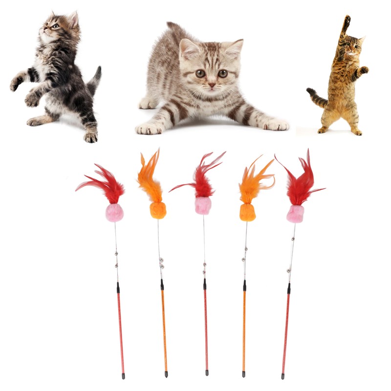 5pcs Funny Cat Stick Ergonomic Interactive Cat Feather Toy with