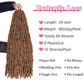 Leeven Pre-twisted butterfly locs crochet hair 24 Inch Blonde BoHo Butterfly Faux Locs Crochet Braids Hair Distressed Butterfly Loc Hair Extensions for Women 27#