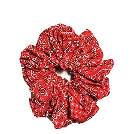 Bandana - 7 inch Jumbo Scrunchie - Poly Cotton Floral Print Fabric - Vibrant Red with White Black - Made in Texas USA