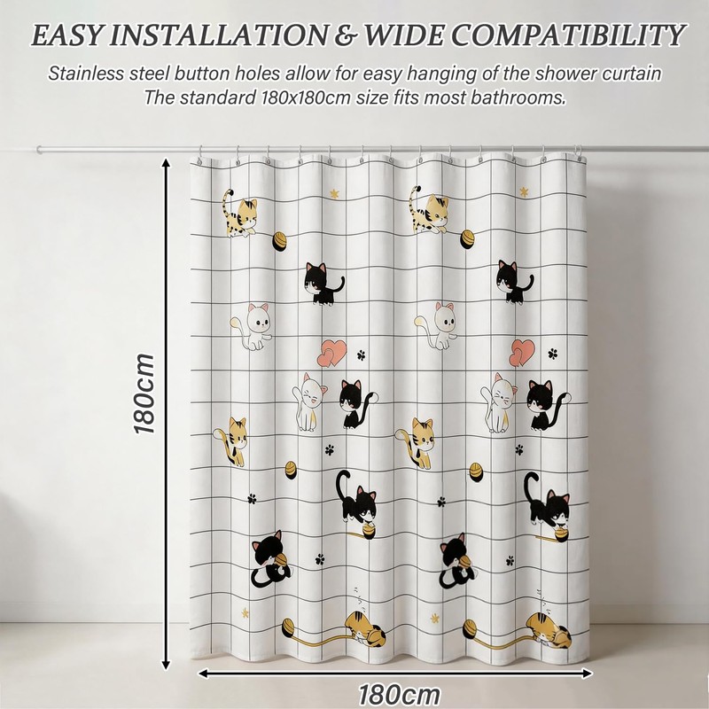 huipinghu Shower Curtain, Cats, 180 x 180 cm (71 x