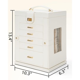 AKOZLIN 360° Rotating Jewelry Box 6-Tier Organizer Functional Jewelry Storage Case for Women Girls Ring Necklace Earring Bracelet Holder with Mirror