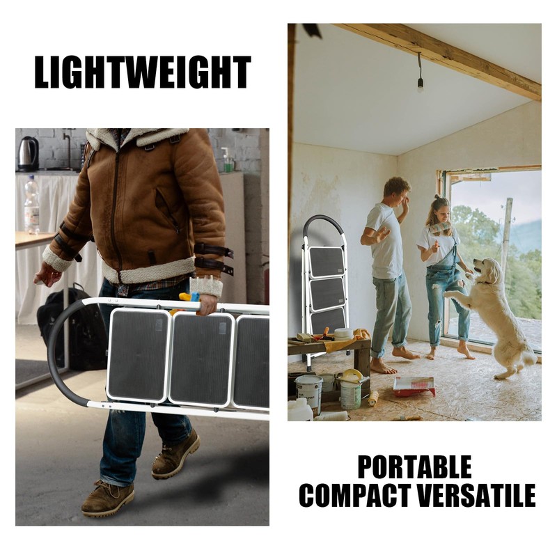 TCE 3 Step Ladder, 400lbs Ergonomic Folding Stool with Anti-Slip