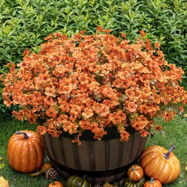 Lnoicy 20 Bundles Artificial Fall Mums,Faux Plants for Decoration,Plastic Flowers for Indoor Garden/Wedding/Farmhouse (Fall Orange)