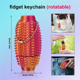 Spiky Grippie Fidget Keychain, Pain Stim Sensory Toy for Adults Kids Teens Hard Spiky Pocket Spinner Keychain Ring Gifts for Focus & ADHD (Red Gold)