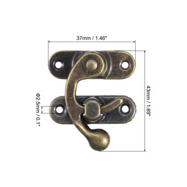 sourcing map 6 Pcs Vintage Lock Clasp, 37 x 42mm Mini Swing Arm Clasp Latch Left Latch Hook Hasp with Screws for Jewelry Box Suitcase Toolbox Wooden Case, Bronze