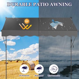KELIXU Manual Retractable Awning, 118-Inch Adjustable Retractable Awnings for Patio Door Exterior Sunshade Shelter, Window Awning Canopy with UV Protection for Backyard, Garden, Balcony - Gray
