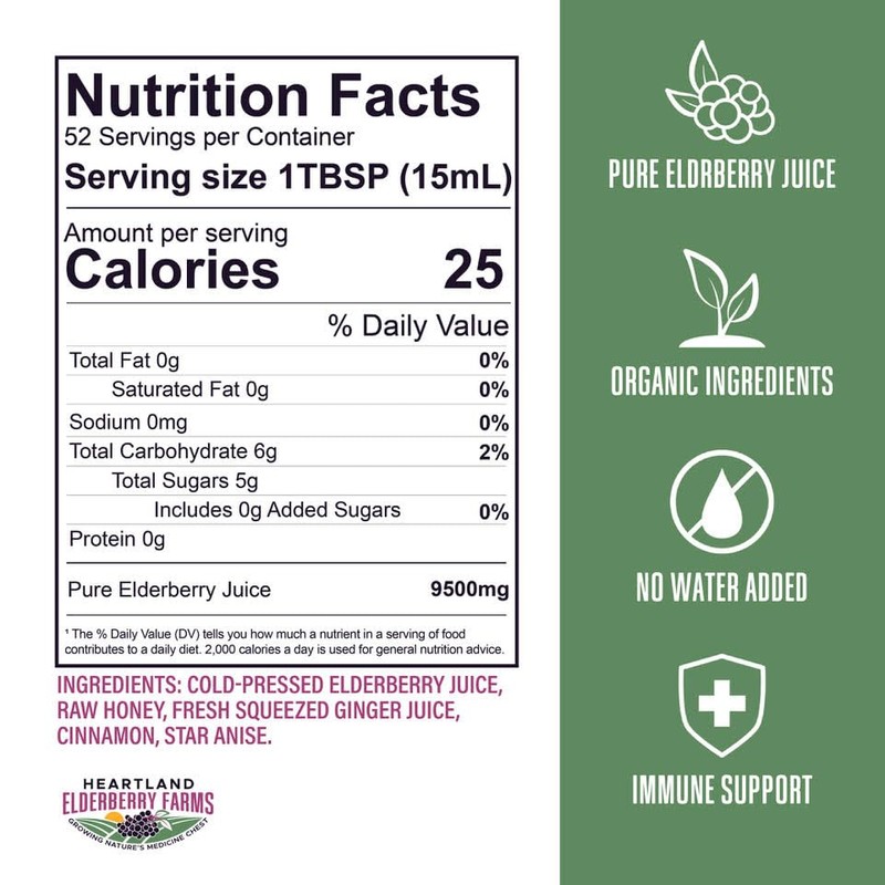 Heartland Organic Elderberry Syrup - Cold Pressed Elderberry Juice, Zero