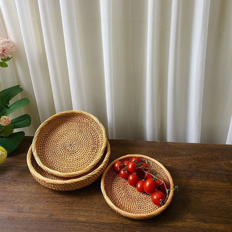 Rattan Fruit Tray Hand Woven Elegant Traditional Natural Rattan Serving