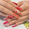 CECOBAG 24 Pcs Red Long Pressed Nails, Santa Claus Pattern Acrylic Pressed Gel, Ballerina Manicure False Nails，Perfect for for Women and Girls Wear