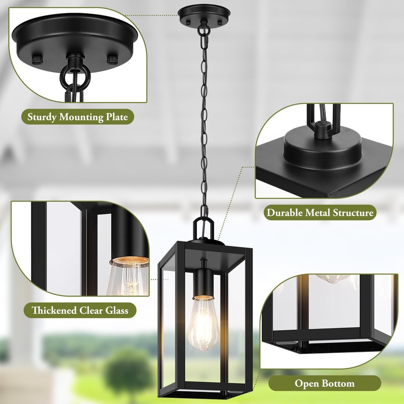 BesLowe 1-Pack Outdoor Pendant Light, 13” Modern Hanging Lantern Light