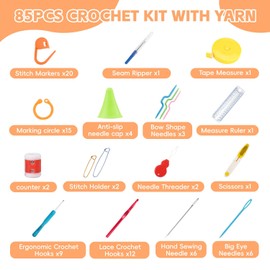 HATINXIA Crochet Hooks, 85pcs Crochet Hook Set with Storage Case, Yarn Crochet Kit for Beginners, Ergonomic Crochect Needles DIY Knitting Accessories Tools for Experienced Crochet Lovers, C2 Cat