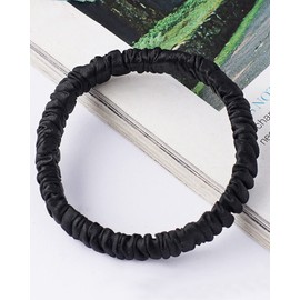 Silk Scrunchies for hair, HapHeara Small Hair Scrunchies 2 Pack, 100% Pure Mulberry Silk Hair Ties Bands for Women,Girls,Thick Curly Hair No Crease Soft Less Pulling-Black*2