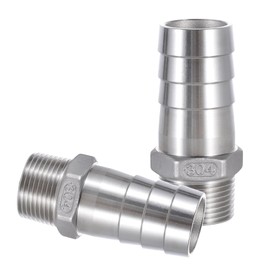 304 Stainless Steel Hose Barb Fitting 1" Hose Barb to 3/4" NPT Male, For Water, Fuel, Home Brew Pipe Fittings, Pack of 2