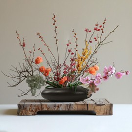 Flower Frog Vase Kit, Ikebana Floral Arrangement Ceramic Water Drop Pot Flower Arrangement Vase Kit (Dark Brown Large Size)