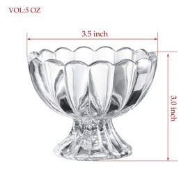 KMWARES 6PCs Set 5oz Small Cute Footed Tulip Glass Dessert Bowls/Cups - Perfect for Dessert, Sundae, Ice Cream, Fruit, Salad, Snack, Cocktail, Condiment, Trifle and Christmas Holiday Party (Clear)