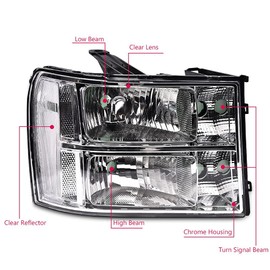 LQI Headlights Assembly Compatible with GMC Sierra 1500 2007-2013/Fit for GMC Sierra 2500HD 3500HD 2007-2014 Headlamps Clear Lens Chrome Housing GM2502283 22853029