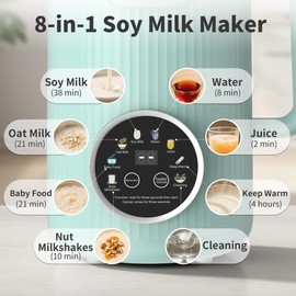 ANHANE 35oz Soy Milk Maker Machine: 8-in-1 Nut Milk Maker for Oat Milk, Vegan Drinks, Baby Food Blender - Plant-Based Milk Machine with Stainless Steel, LED Touch, Auto Shutoff (Green)