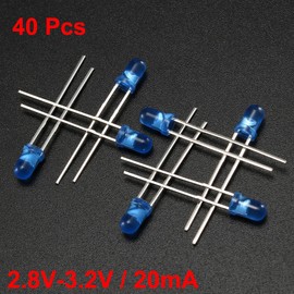 uxcell 40pcs 3mm Blue LED Diode Lights Colored Lens Diffused Round DC2.8-3.2V 20mA Lighting Bulb Lamps Electronics Components Light Emitting Diodes