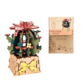 3D Flower Wooden Puzzles for Adults DIY Wooden Flowers Model Kit Building Set Crafts for Adults to Build, Botanical Collection/Ideal Creative Gift Ideas/Housewarming (Ball Cactus)