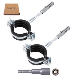 SKIR'CO (Pack of 2) Pipe Brackets with Black Rubber Lining for Diameter 32-36 mm Pipes, Wall and Ceiling Mounting (Pack of 2, with Magnetic Hex Screwdriver Bit)