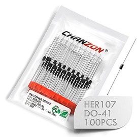 (Pack of 100 Pieces) Chanzon HER107 High Efficiency Rectifier Diode 1A 800V 50-70ns DO-41 (DO-204AL) Axial 1 Amp 800 Volt Electronic Diodes