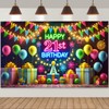 Qpout Neon Happy 21st Birthday Backdrop Banner, Neon Birthday Decorations