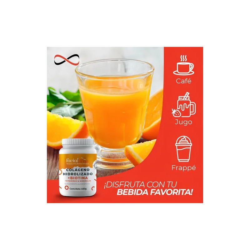 Cólageno Hidrolizado Biotina + Acido Hialurónico De 450g Sabor Sin