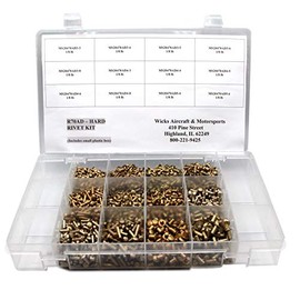 Solid Aluminum Rivet Kit, 2,700 Hard Rivets with Dome Head. 12 Sizes, Includes 3/32" 1/8" 5/32", MS20470AD