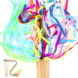 40Pcs Rainbow Ribbon Sticks, Multi-Colored Fairy Wish Wands with Bells Fairy Ribbons Streamers Party Streamers for Wedding Party, Activities, Partys Fovors