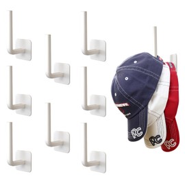 Perfect Curve Adhesive Hooks for Hat Storage (8-Pack), Multi-Purpose Organizer, Versatile, No Drilling, Hat Organizer, Durable Hooks for Baseball Caps and Accessories, White