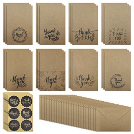 Set of 3 Blank Folded Cards with Envelopes, Thank You Cards, Pop-Up Cards, Wedding Thank You Cards, Wedding Thank You Cards with Patterns, Kraft Paper Thank You Cards (Brown)