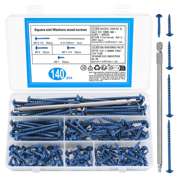 140pcs Pocket Hole Screws, #8 Self Tapping Wood Screws, Square