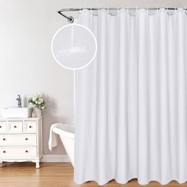 Cortina De Baño Tela, 180 * 180cm Cortina De Ducha, Resistente Al Agua y Al Moho, con 12 Ganchos, Tejido De Poliéster Engrosado, Ojales De Metal, Duradero, Adecuado para El Hogar, Hotel (Blanco)