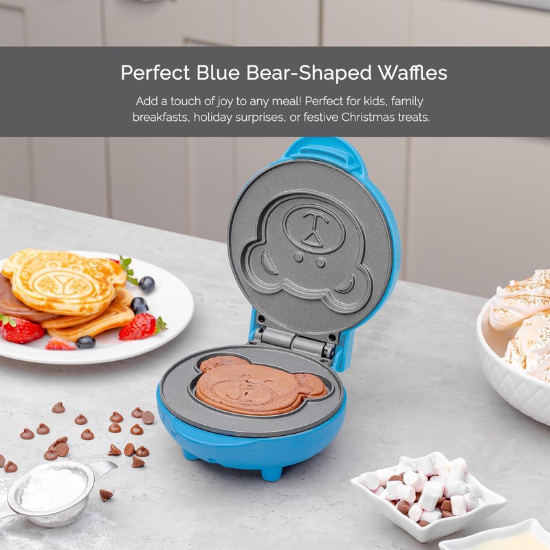 Innoteck Kitchen Pro 550W Mini Waffle Maker – Blue Bear-Shaped