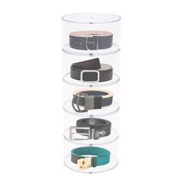 TaNeHaKi Belt Holder Organiser Belt Storage Box Acrylic Belt Organiser Belt Storage Display Stand Round Belt Storage Box Transparent with Lid