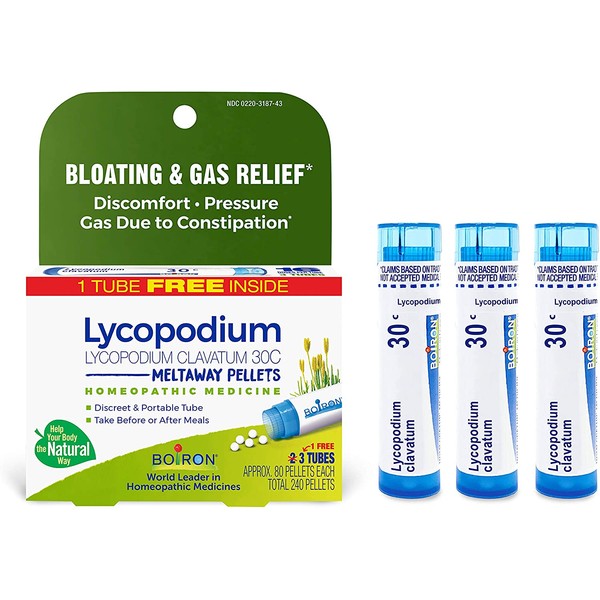 Boiron Lycopodium Clavatum 30c Homeopathic Medicine for Bloating and Gas Relief, 3 Tubes
