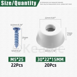 Keadic 42Pcs Non-slip Rubber Feet for Cutting Board, 30 * 22 * 15MM White Furniture Slider Glide Pad Floor Protector with Built-in Gasket and Screws for Wooden Furniture Chair Tables Sofa