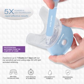 Arctic White Advanced Teeth Whitening Kit- Powerful 5X LED Accelerator, Up to 7 Shades Whiter, Faster Deeper Whitening, SLS free, Paraben free, Vegan friendly