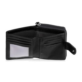Ladies Soft Real Nappa Leather Handmade Clutch Small Purse with Multi Credit Card Wallet with Zip Up Coin Compartment (Black)