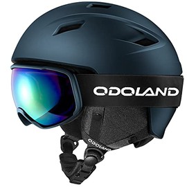 Odoland Snow Ski Helmet and Goggles Set, Sports Helmet and Protective Glasses-Shockproof/Windproof Protective Gear for Skiing, Snowboarding, Motorcycle Cycling, Midnight Blue, M
