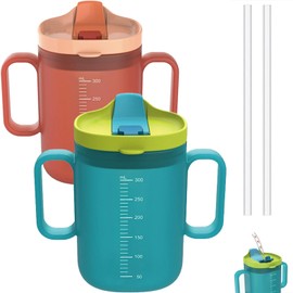 VOPHIA 2 Pack Senior Water Cup Adult Sippy Cups for Elderly, Safe Silicone Spill Proof Cups with 2 Handles Straw and Lid for Adults for Hospital Patients, Elderly, Pregnant, and Disabled