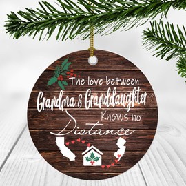 Merry Christmas Ornament Long Distance Grandma, Granddaughter California New Jersey Two State Map - The Love Between Grandma And Granddaughter Knows No Distance - Ornament 3" Plastic