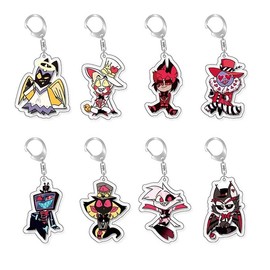 Puruuige 8PCS Hazbin Hotel Cosplay Keyrings Angel Dust Keychain Creative Series Anime Accessories Acrylic Pendant Collection Gifts