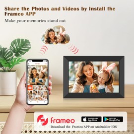 Frameo WLAN Digital Picture Frame, 10.1 Inches, HD 1280 x 800 IPS Touchscreen Electronic Photo Frame with 32 GB Memory, Auto Rotation, Easy Sharing of Photos, Videos via Frameo App
